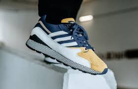 The vegeta silhouette uses the ultra tech model and follows his battle armor attire in a signatur The Dragon Ball Z X Adidas Ultra Tech Vegeta Is Now Available Kicksonfire Com