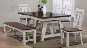When you want to complete your farm home dining room, you will love the farmhouse dining room sets we have listed below. Bernards Winslow Farmhouse 6 Piece Dining Table Bench And Chair Set 5636 4x5637 5639 Miskelly Furniture