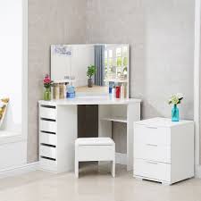Maybe you would like to learn more about one of these? White Wood Corner Dressing Table Corner Makeup Desk 5 Drawer 3 Mirror And Stool 680904706149 Ebay