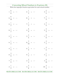 Maths Worksheet Converting Mixed Fractions To Improper Fractions B Fractions Mixed Fractions Worksheets Improper Fractions