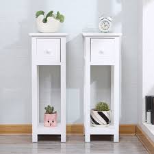 Take a look at the low tables, standing less than 50 cm high, for a real boutique hotel look. Pair Of Tall Slim Bedside Telephone Tables Narrow Bedroom Hallway Wood On Onbuy