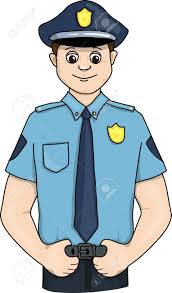 Los uniformes permiten mayor visibilidad, gracias al contraste del color azul con las cintas y letras fluorescentes, y la cinta damero o ajedrezada que refuerza la condición de la institución como un cuerpo de atención, llamado a emergencias y ayuda a la comunidad. Un Oficial De Policia Con Uniforme Azul Con Gorro De Uniforme Corbata Con Una Placa Ilustraciones Vectoriales Clip Art Vectorizado Libre De Derechos Image 70914993