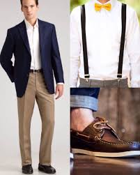 Black Blazer Khaki Pants Brown Shoes For The Groomsmen Blue Blazer Khaki Pants Suspenders Yellow Bow Tie Brown Boat Shoes Perfect For A Su Khaki Groomsmen Khaki Pants Men Country Club Attire