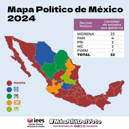 Así quedará conformado el mapa político de México tras concluir las  Elecciones 2024.