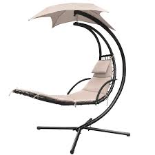 Walnew Patio Hammock Lounge Chaise Chair Outdoor Hanging And Swinging Lounge Chair With Free Standing Floating Bed Furniture Beige Walmart Com Walmart Com
