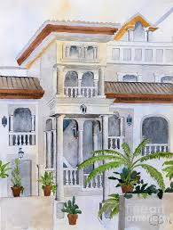 Draw a vertical line between the two faces of the house for the chimney. Spanish Villa Painting By Rod Jones