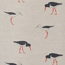 Black And White Bird With Orange Beak Uk Bird Collection Oyster Catcher Fabric Emily Bond England Emily Bond Fabric Fabric Birds
