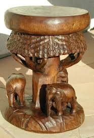 Hand Carved Elephant In The Forests Stool End Table Intricately Carved In Thailand With Non Endangered Acacia Wood Trunk Tree Seat Stool Table