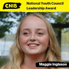 Congratulations to our very own Maggie Ingleson, 2024 Camp Counsellor/Music  specialist who is the recipient of the CNIB National Youth Council  Leadership Award!