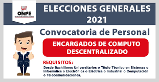 La oficina nacional de procesos electorales (onpe) informó que capacitó de forma virtual hasta el 3 de junio a. Onpe Elecciones 2021 Convocatoria Para Encargado De Computo Descentralizado A Nivel Nacional