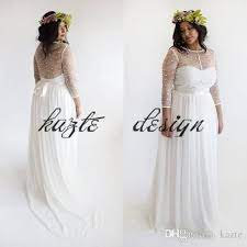 Plus Size Lace Chiffon Bohemian Wedding Dresses With Sleeves 2018 Sheer Neck Full Length Online Wedding Dress Long Sleeve Wedding Dress Lace Boho Bridal Dress
