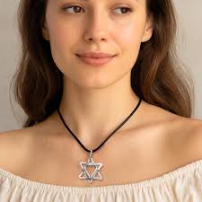 Star of David Heart Necklace, Silver Tone Pendant