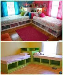 Storage can be a challenge sometimes, especially if you have a lot of stuff. Diy Twin Corner Bed Storage Bed With Corner Unit Instructions Diy Kids Bunk Bed Free Plan Shared Girls Bedroom Kids Bedroom Storage Boy And Girl Shared Bedroom
