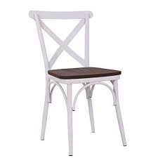 Rustic Cross Back Metal Modern Farmhouse Dining Chair With Wooden Seat Matte White Set Of 2 Metal Dining Chairs Modern Farmhouse Dining Dining Chairs