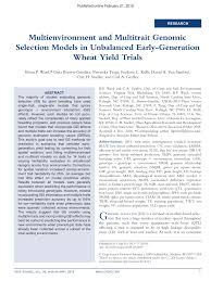 Pdf Multienvironment And Multitrait Genomic Selection Models In Unbalanced Early Generation Wheat Yield Trials