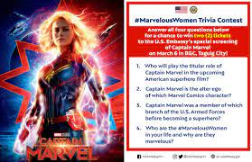 You can use this swimming information to make your own swimming trivia questions. U S Embassy In The Philippines On Twitter Join Our Marvelouswomen Facebook Trivia Contest For A Chance To Win Two 2 Tickets To The Special Screening Of Captain Marvel On March 6 For