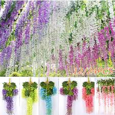 Pink uv protected outdoor silk geranium hanging bush. 12 24pcs Artificial Wisteria Silk Flowers Vines Hanging Outdoor Patio Garden Yard Decor 110cm Wish