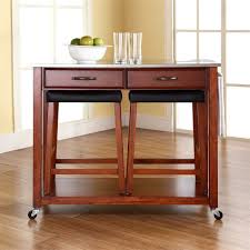 Featuring four universal steering casters, it provides more easier mobility. Crosley Stainless Steel Top Kitchen Cart With Saddle Stools In Cherry Kf300524ch