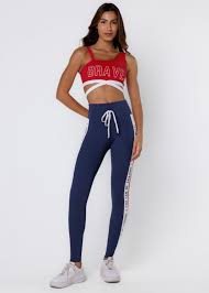 Calça Legging Brave Em Suplex de Poliamida Marinho com Recortes