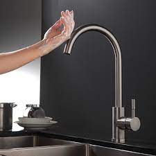 Suppose you're cleaning your garden or you're preparing raw chicken for a meal. Juno Deck Mounted Touch Control Brushed Nickel Modern Kitchen Faucet