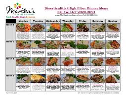 Our high fiber foods list for a high fiber diet is vitally important to your health and well being. Diverticulitis Menus Martha S Senior Gourmet