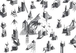 under the mountain by jamie mills イラスト 白黒 建築