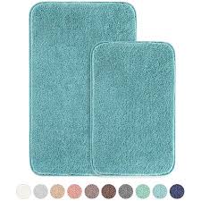 Bathroom Rugs Set 2 Pieces Bath Rugs Ultra Soft Absorbent Non Slip Fluffy Thick Microfiber Cozy Bath Mats Set For Tub Shower Bathroom Floors Accessories 20 X32 16 X24 Set Of 2 Turquoise