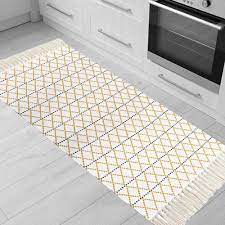 Free uk mainland delivery & best price guarantee. Buy Uphome Boho Kitchen Rug Runner Unique Hand Woven Accent Rugs With Tassels Modern Moroccan Tribal Geometric Trellis Washable Floor Carpet For Bedroom Living Room Home Decor 2 X 4 3ft Yellow White Online