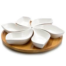 Large lazy susan with serving dishes. Elama Signature Modern 13 5 Inch 7piece Lazy Susan Appetizer And Condiment Server Set With 6 Unique Design Serving Dishes And A Bamboo Lazy Suzan Serving Tray Walmart Com Walmart Com