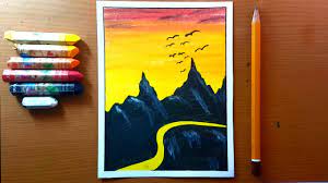 Disegni di rose da stampare e colorare gratis portale. Disegni Bellissimo Paesaggio Di Montagna Al Tramonto Disegno Per Principianti Con Pastelli A Olio Youtube