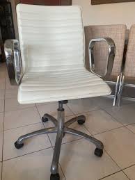 An updated classic with a unique barrel back with button tufting. Crate Barrel White Leather Chair Furniture Home Living Furniture Chairs On Carousell