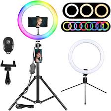 Amazon Com 10 2 Rgb Selfie Ring Light Led Ring Light With Tripod Stand Phone Holder Desktop Circle Light For Youtube Video Tiktok Live Stream Makeup Beauty Ringlight For Iphone Android