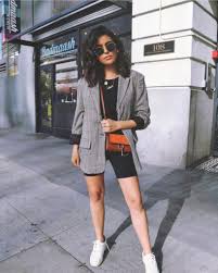 Black Biker Shorts Outfit Pinterest 5 Ways To Style The Bike Short Trend Crossroads Short Outfits Blazer Outfits Blazer And Shorts
