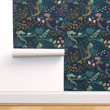 Mermaids Peel And Stick Removable Wallpaper 12ft X 2ft Roll Mermaid Music Musical Ocean Nursery Apparel Up In 2021 Mermaid Wallpapers Removable Wallpaper Ocean Nursery
