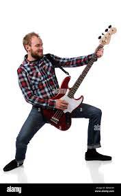 Young Man Playing Bass Guitar Isolated Over White Background Stock Photo Alamy