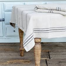 Decorate your country kitchen with classic table linens, towels and accessories in a variety of old fashioned patterns. French Stripe Table Linens Antique Farmhouse