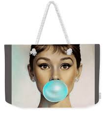 audrey Hepburn Bubble Gum Sky Blue T Shirt Sweatshirt Hoodie For Men Women  Full Size Design Shirts Zip Pouch by Thomas Michals