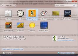 Windows 7 Gadgets Dialog