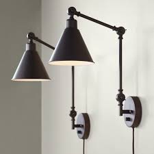 360 Lighting Modern Wall Lamp Plug In Set Of 2 Black And Antique Brass For Bedroom Reading Living Room Walmart Com In 2020 Swing Arm Wall Light Plug In Wall Lamp Swing
