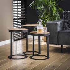 | z shape side laptop printer table wood metal furniture industrial for home decor. Industrial Side Table Belby Robust Hardwood Set Of 3 Furnwise