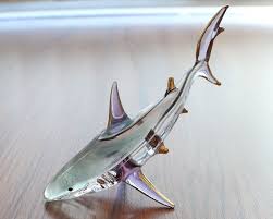 Shark Blown Glass Figurine Animal Miniature Home Decor Gift Sea Marine Fish Blue Glass Art Glass Blowing Glass Figurines