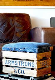 Diy An Awesome Footstool With Storage From Jeans And A Crate Ikea Crates Crate Storage Diy Furniture Projects