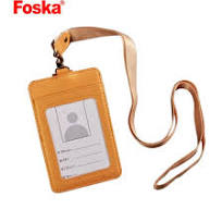 Foska Stationery Office Color PU Name Card Badge Job Holder with Lanyard