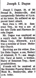 Joseph I. Dague obit