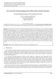 A partnership agreement is a document used to create and detail the terms of a business partnership. Pdf The Trans Pacific Partnership Agreement Tppa Impact On Health In Malaysia
