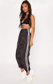 Black Contrast Track Stripe Shell Jogger Slacks For Women Swag Outfits For Girls Womens Joggers Sweatpants