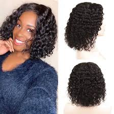 This wavy hair with bangs looks ravishing thanks to those beautiful layers and caramel highlights. Amazon Com Arkaiesha Human Hair Water Wave Curly Closure Wig Wet And Wavy Short Bob Wig 4x4 Lace Front Wigs With Baby Hair Natural Color 10 Inch Beauty