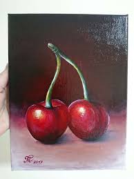 Cherry Original Acrylic Painting On Canvas Kitchen Wall Art Etsy Cherries Painting Food Art Painting Fruit Painting