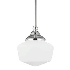 Fluorescent Academy One Light Pendant In Chrome With Satin White Schoolhouse Glass 9kgdg Northwood Lighting