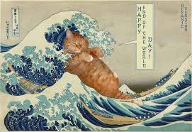 Katsushika Hoksukai S The Great Wave Off Kangawa Cat Art Cat Painting Art Parody